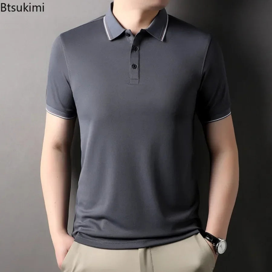 2026 New Polo Shirts Men's Summer Short-sleeved Patchwork T-shirt Business Casual Breathable Shirts Male Quick Drying Sport Tops