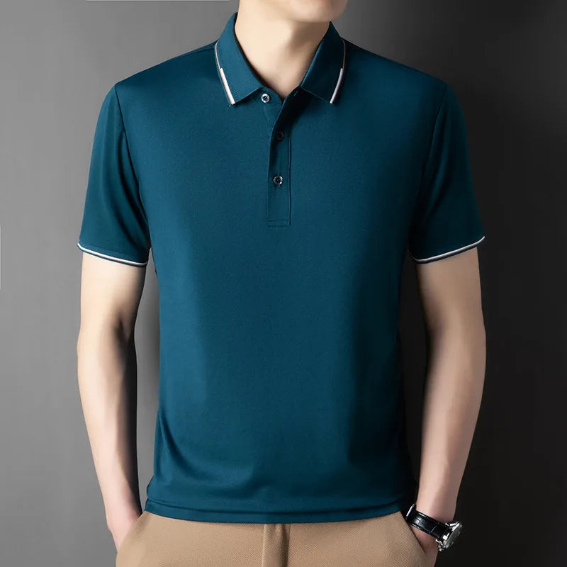 2026 New Polo Shirts Men's Summer Short-sleeved Patchwork T-shirt Business Casual Breathable Shirts Male Quick Drying Sport Tops