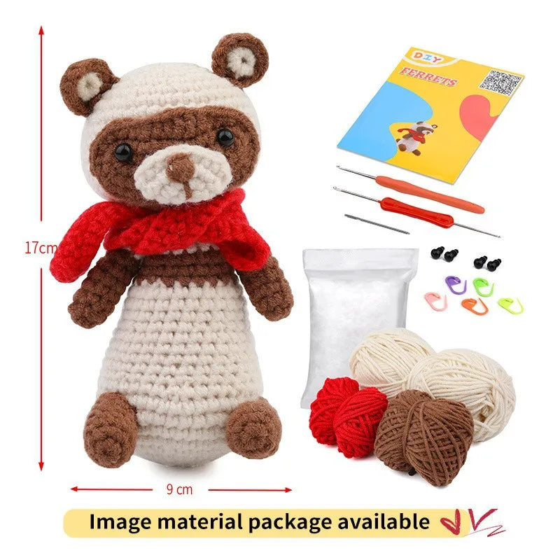 Crochet Animal Kit for Beginners With Video Tutorial Cotton Knitting Yarn Thread Needles Hook Knit Tool Set DIY Craft