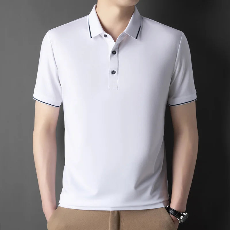 2026 New Polo Shirts Men's Summer Short-sleeved Patchwork T-shirt Business Casual Breathable Shirts Male Quick Drying Sport Tops
