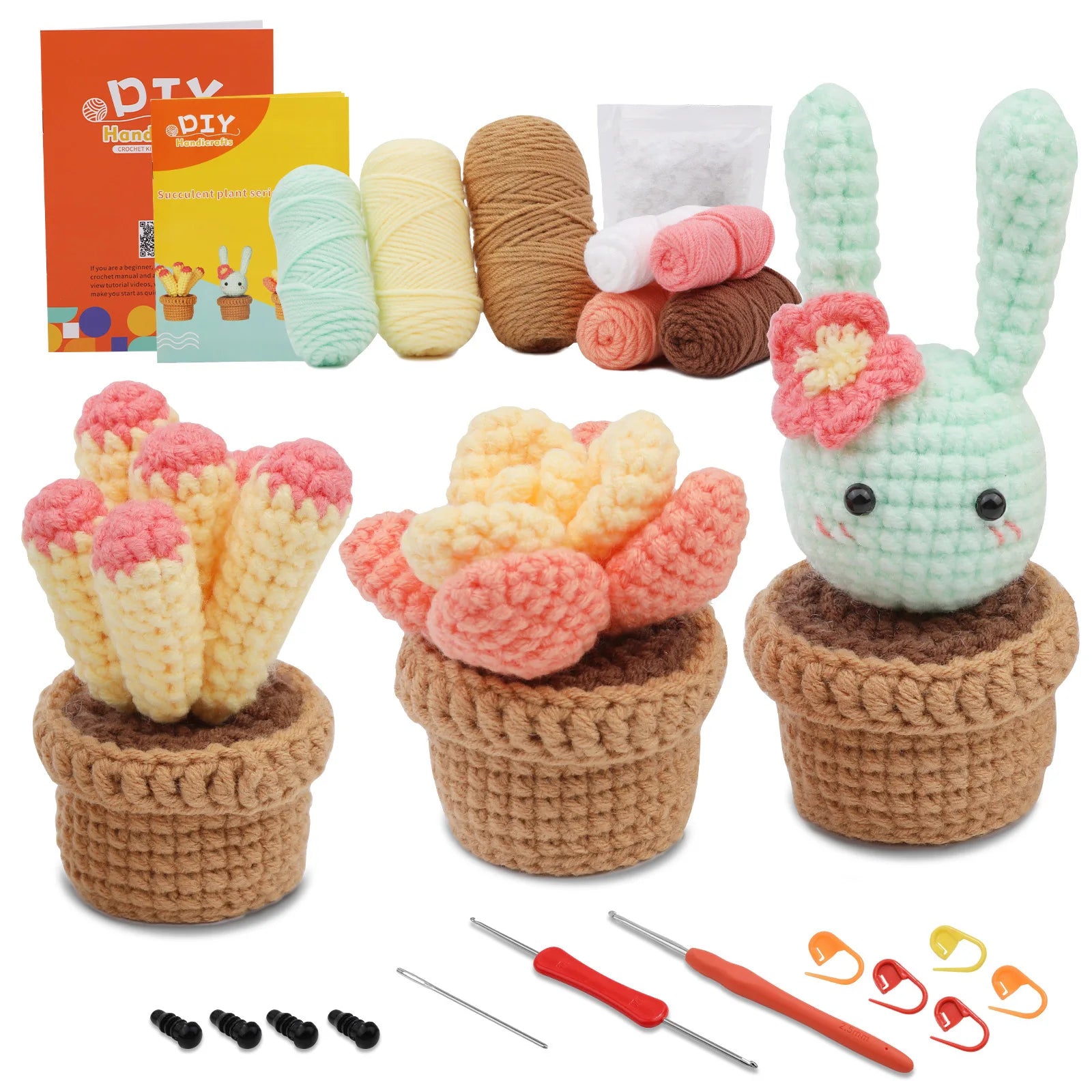 Crochet Animal Kit for Beginners With Video Tutorial Cotton Knitting Yarn Thread Needles Hook Knit Tool Set DIY Craft