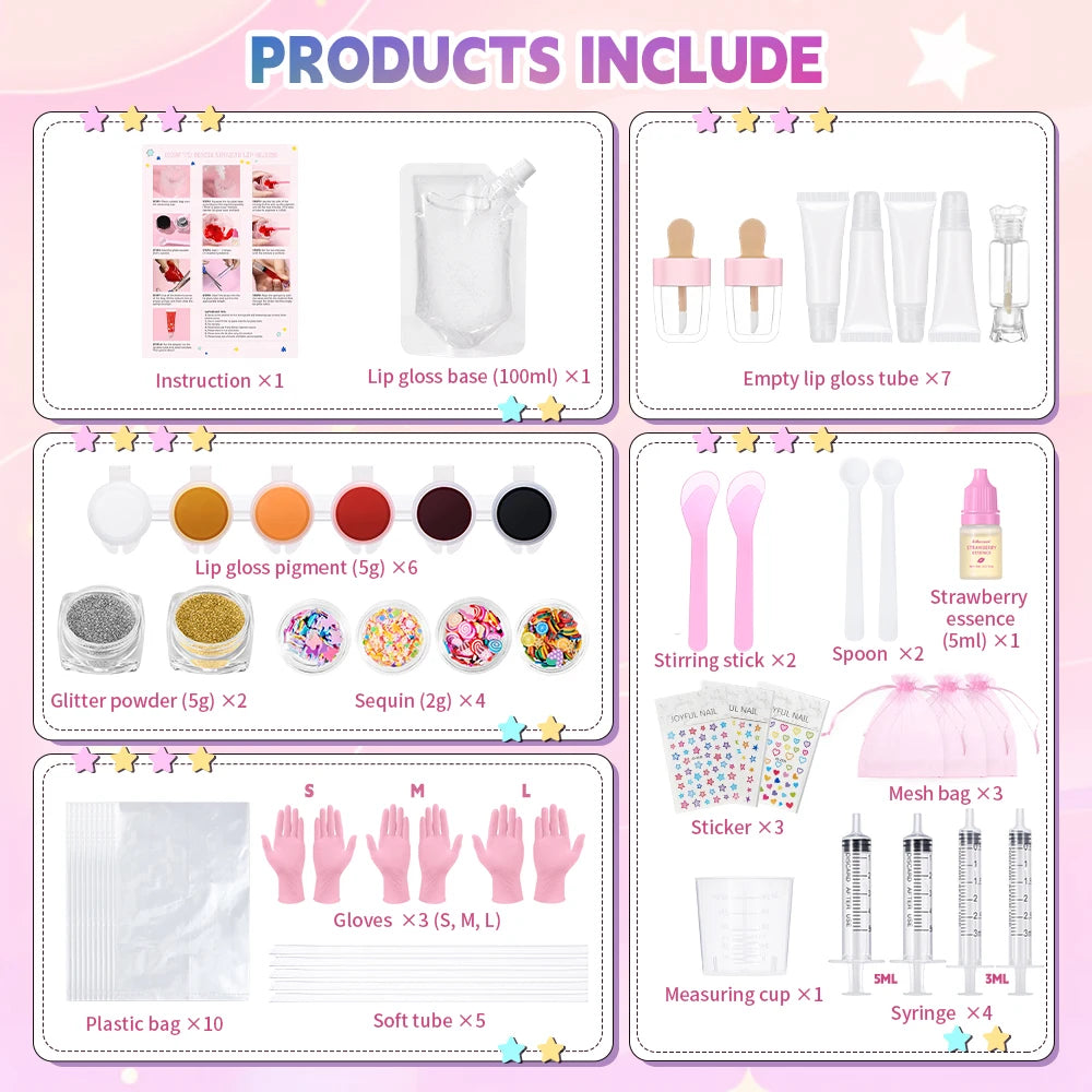 Lip Gloss Base Set for Kids Gifts Lip Gloss Making Kit Diy Lip Gloss Kit Moisturizing Nourish Lip Gloss Pack Set Cosmetics