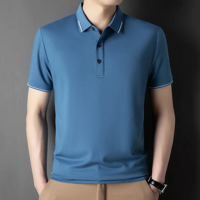 2026 New Polo Shirts Men's Summer Short-sleeved Patchwork T-shirt Business Casual Breathable Shirts Male Quick Drying Sport Tops